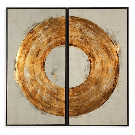 Pemberly Row Ring of Fire Canvas Fabric Wall Art in Metallic Gold