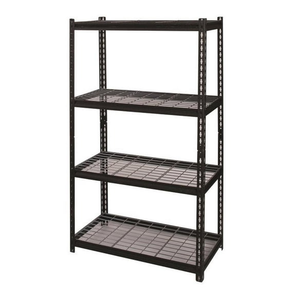 Pemberly Row Riveted Metal Wire Deck Shelving 4-Shelf Unit 18D x 36W x 60H Black