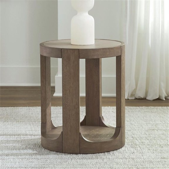 Pemberly Row Round Chairside Table with Faux Concrete Top