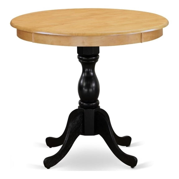 Pemberly Row Round Dining Room Table for Small Space-Oak Top & Black Pedestal