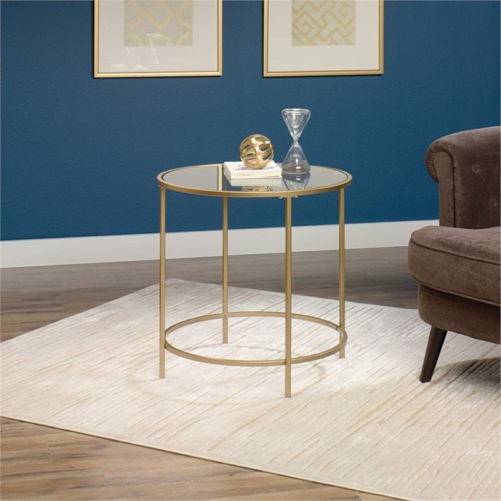 Elegant Round Metal and Glass Side Table in Satin Gold