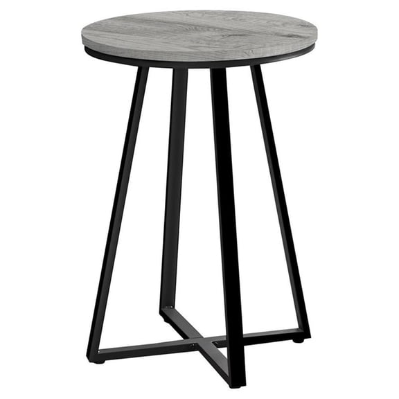 Pemberly Row Round End Table with Black X-Base Frame in Gray Wood Look