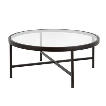 Pemberly Row Round Metal Base Coffee Table in Black and Bronze