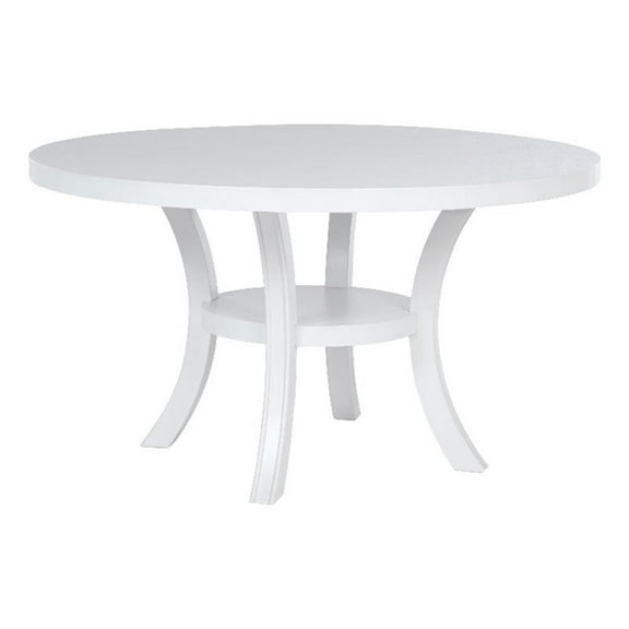Pemberly Row Round Modern Wood Dining Table with Shelf in Pearl White