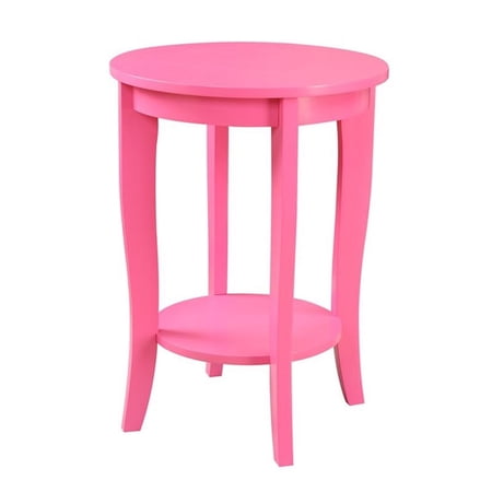 Pemberly Row Round Modern Wood End Table with Bottom Shelf in Pink