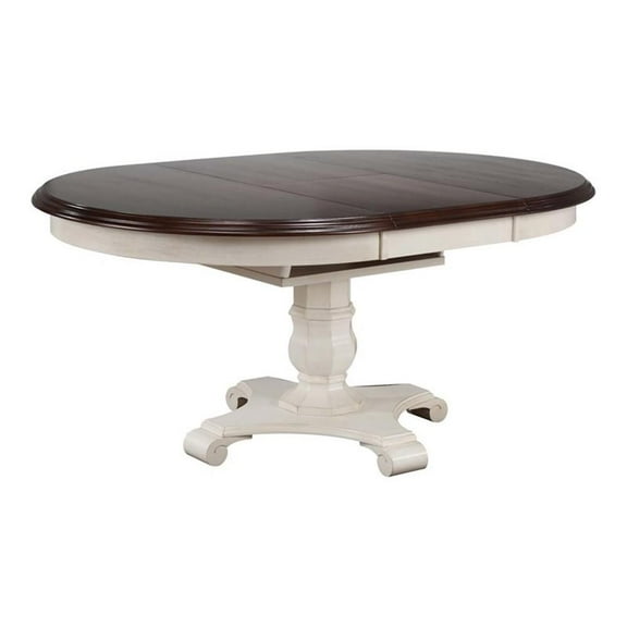 Pemberly Row Round/Oval Extendable Dining Table in White/Brown Wood