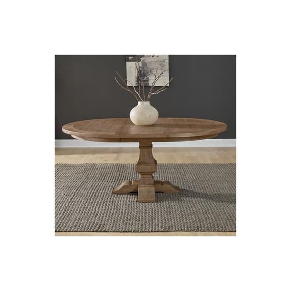Pemberly Row Round Pedestal Dining Table with 18-Inch Leaf in Camel Beige
