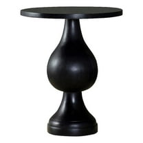 Pemberly Row Round Pedestal Wood Accent Table in Black Stain