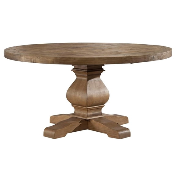Pemberly Row Round Pine Wood Dining Table in Reclaimed Natural