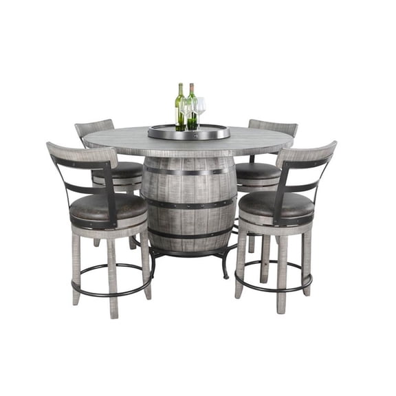 Pemberly Row Round Pub Table Set with Wine Barrel Design and Lazy Susan Storage