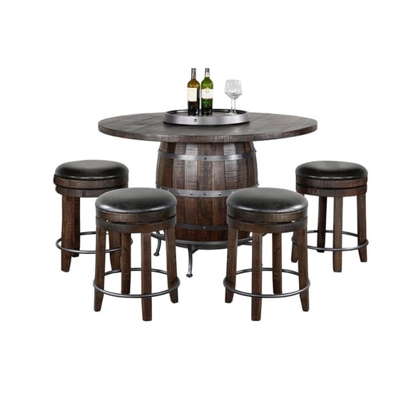 Pemberly Row Round Pub Table Set with Wine Barrel Design and Lazy Susan Storage