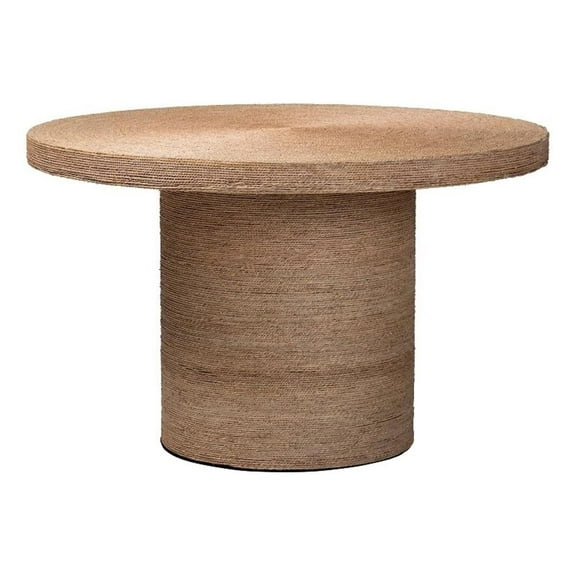 Pemberly Row Round Seagrass & Wood Dining Table in Natural Brown