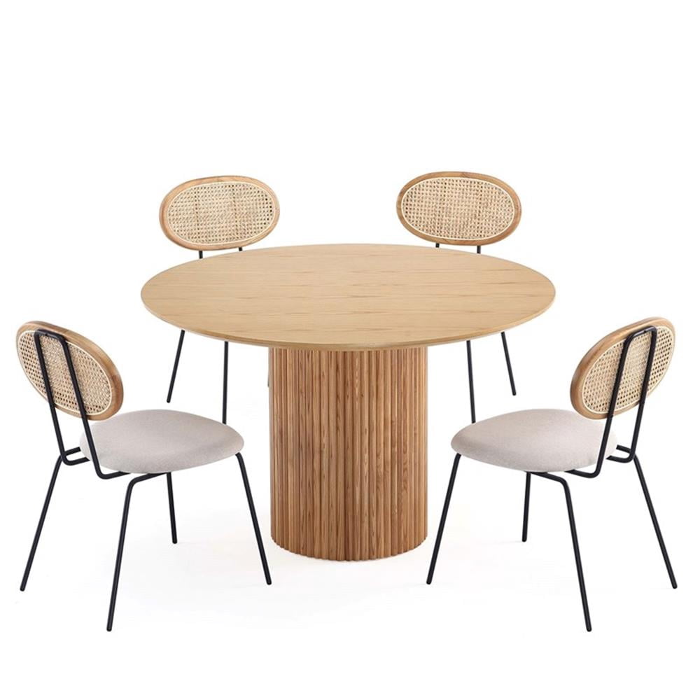 Pemberly Row Round Solid Wood Dining Table with 4 Dining Chairs in ...