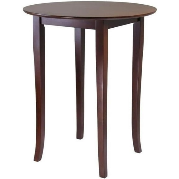 Pemberly Row Round Solid Wood Pub Table with Flared Legs in Antique Walnut