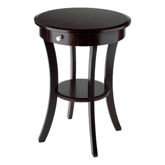 Pemberly Row Round Traditional Solid Wood Accent End Table in Cappuccino
