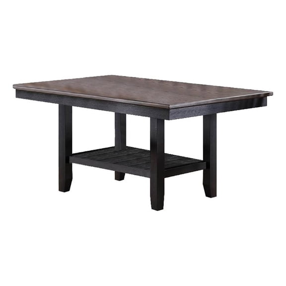 Pemberly Row Rubberwood Dining Table with Open Shelf & Chamfered Legs in Brown