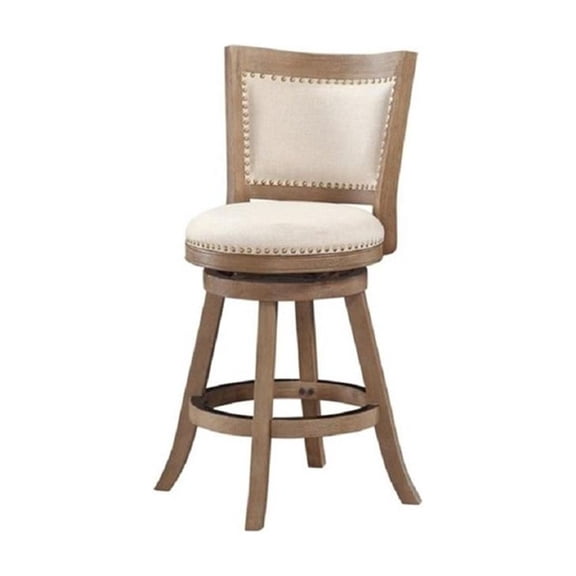 Pemberly Row Rubberwood Nailhead Swivel Counter Stool in Driftwood and Ivory
