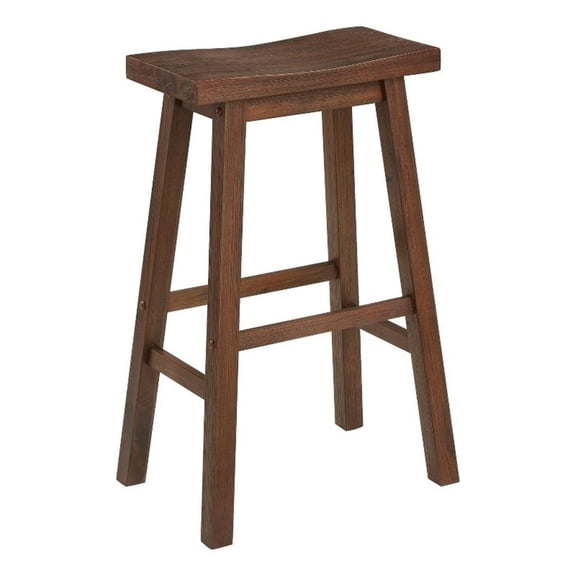 Pemberly Row Rubberwood Saddle Seat Barstool with Crossbar Support in Brown