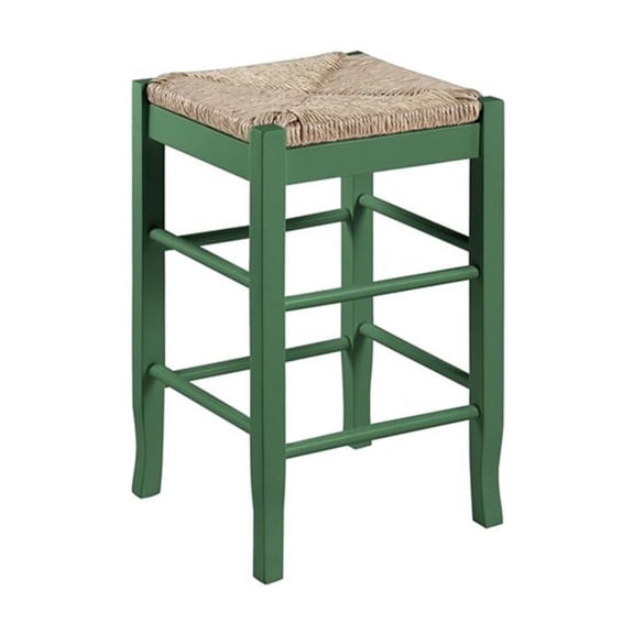 Pemberly Row Rubberwood Square Rush Backless Counter Stool in Equestrian Green