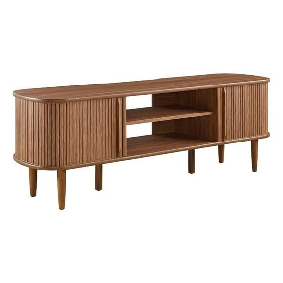 Pemberly Row Rubberwood and MDF Wood TV Stand for TVs up to 60" in Walnut