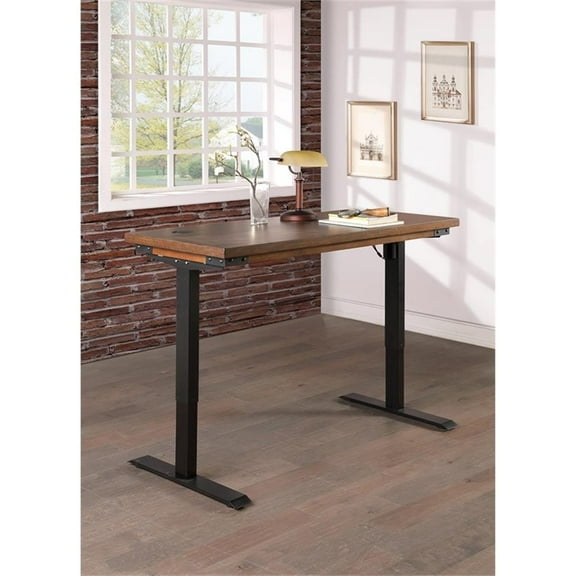 Pemberly Row Rustic Brown Electric Sit/Stand Desk Height Adjustable Wood Table