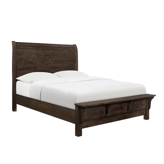 Pemberly Row Rustic Solid Wood Queen Sleigh Bed with Curved Rails in Ash Brown