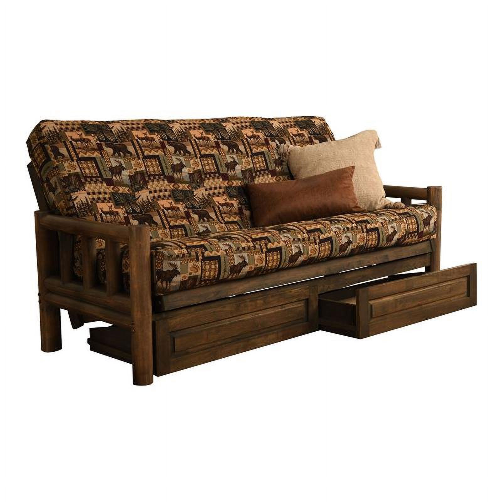Pemberly Row Rustic Storage Futon with MultiColor Fabric Mattress