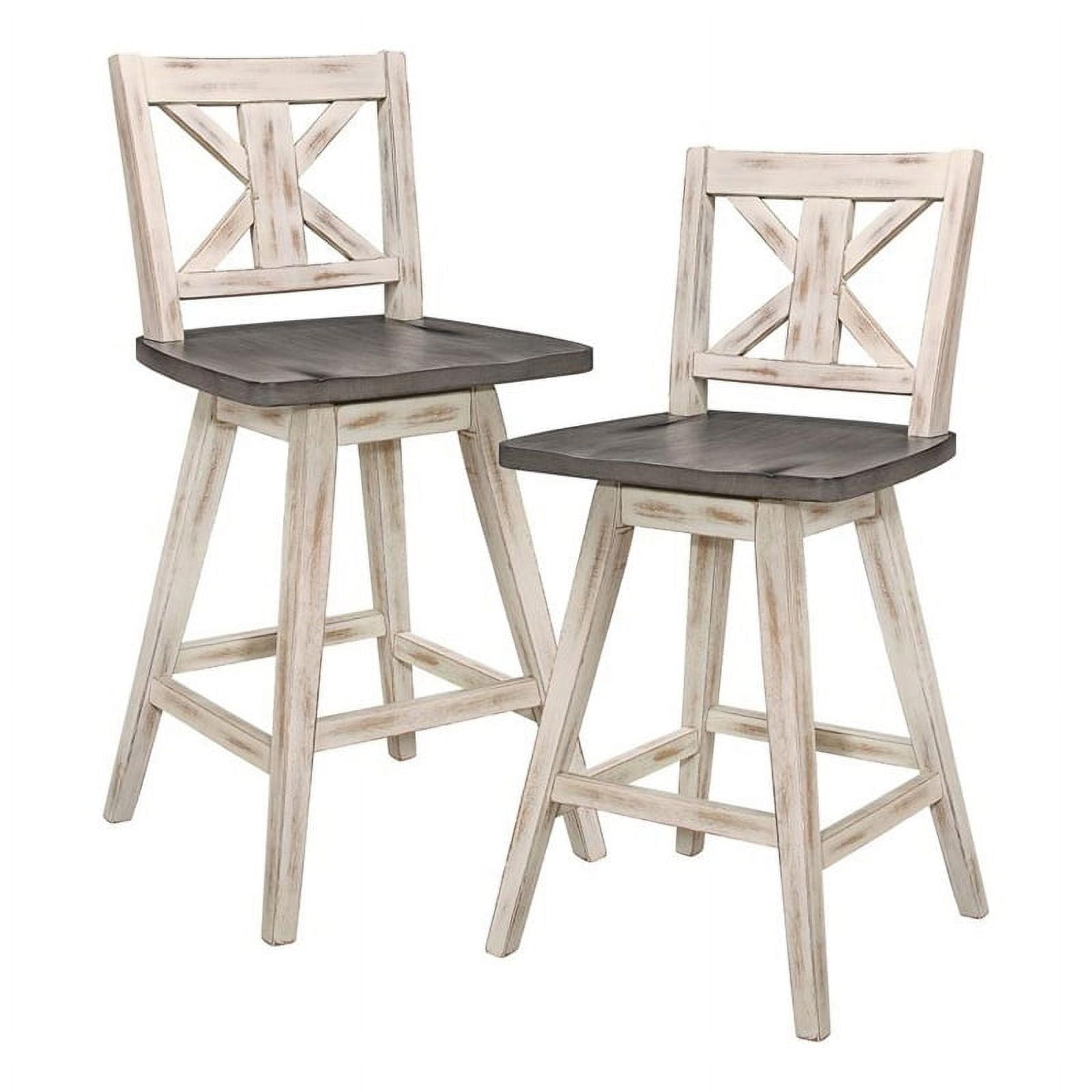 Pemberly Row Rustic Swivel Bar Stools Set of 2, Farmhouse Natural Wood Counter Height Dining
