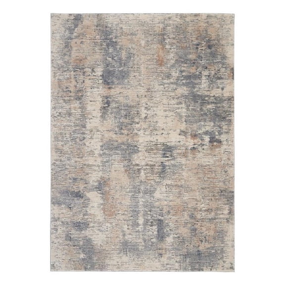 Pemberly Row Rustic Textures 94" x 126" Fabric Indoor Rug - Beige/Gray Painterly
