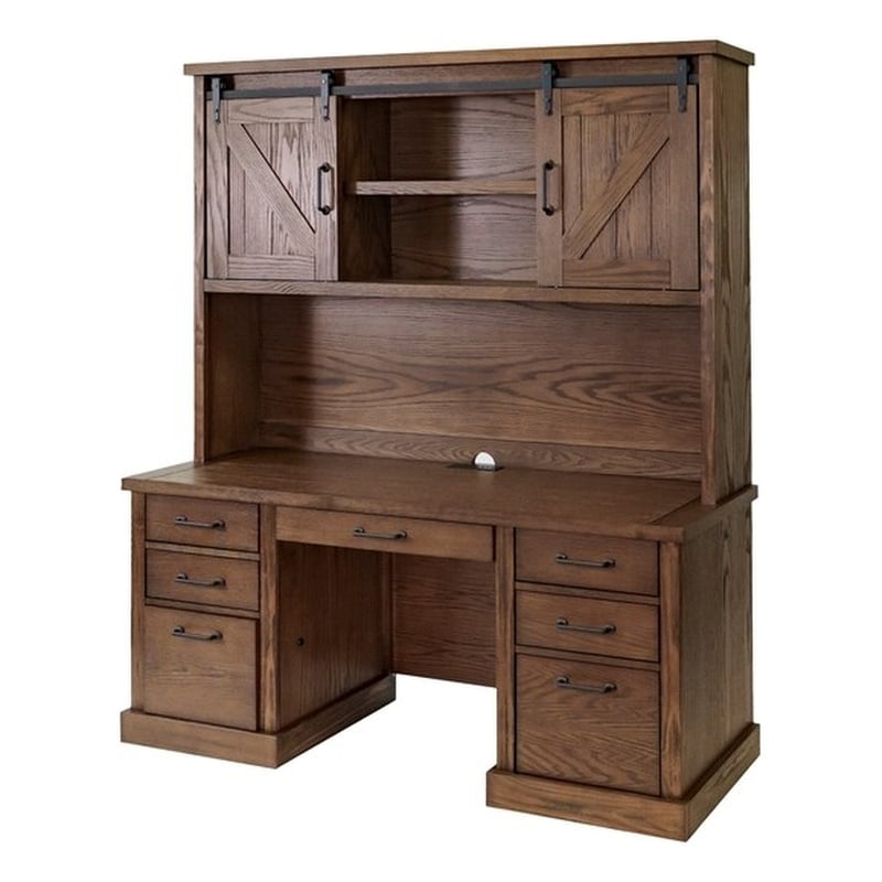Pemberly Row Rustic Wood Hutch With Wood Doors Storage Hutch Assembled