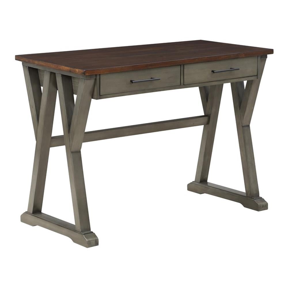 Pemberly Row Rustic Writing Desk with Drawers in Slate Gray in ...