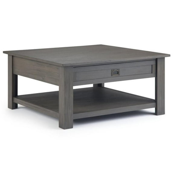 Pemberly Row SOLID ACACIA WOOD 38"W Square Rustic Coffee Table in Farmhouse Gray