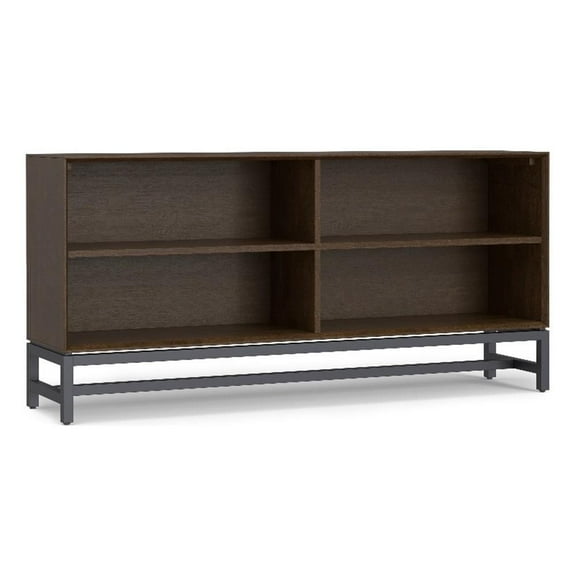 Pemberly Row SOLID HARDWOOD 30x64" Modern Low Wide Bookcase in Walnut Brown