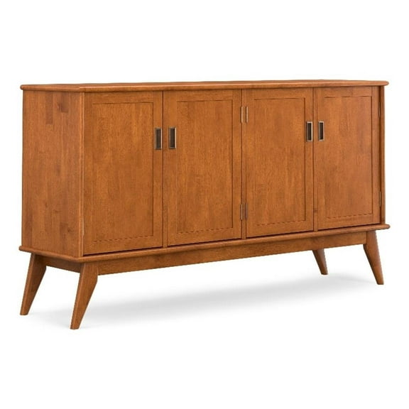 Pemberly Row SOLID WOOD 66x17" Rectangle 4 Door Sideboard Buffet in Teak Brown