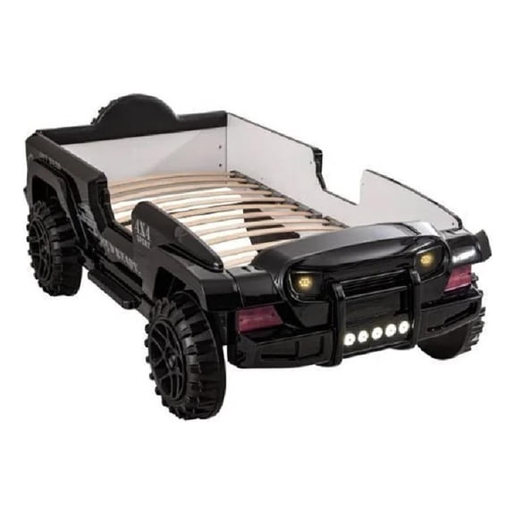 Pemberly Row SUV Twin Bed with Lights Sound Effects Black Faux Leather