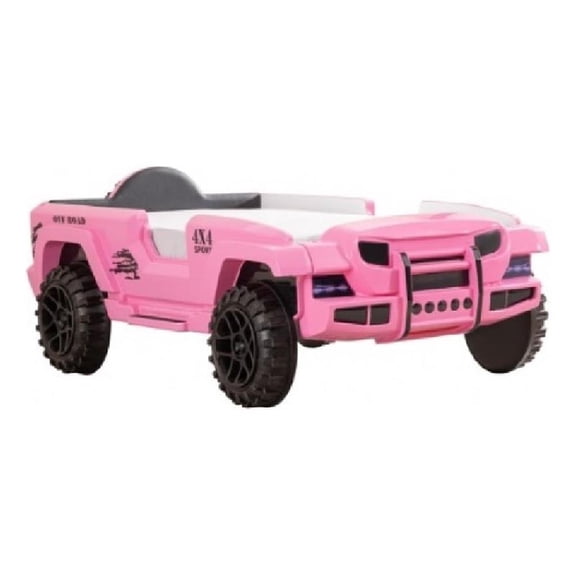 Pemberly Row SUV Twin Bed with Lights and Sound Effects Pink Faux Leather