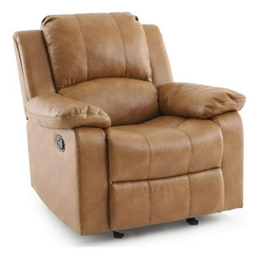 Pemberly Row Saddle Brown Faux Leather Glider Rocker Recliner