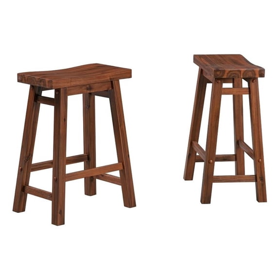 Pemberly Row Saddle Counter Height Stool Chestnut Wire-Brush Set of 2