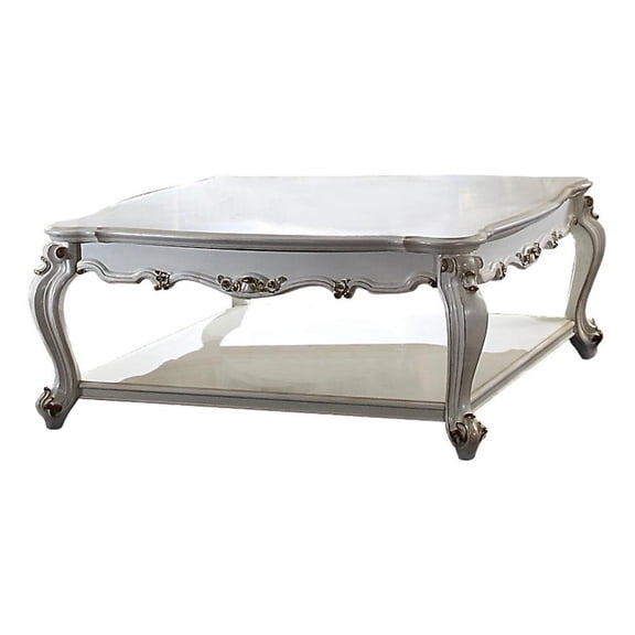 Pemberly Row Scalloped Top Coffee Table with Queen Anne Legs in White