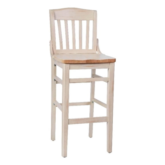 Pemberly Row School House Back Antique White Wood Restaurant Barstool