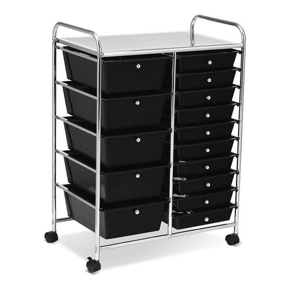 Pemberly Row Scrapbook Paper Rolling Storage Cart with 15 Drawers in Black