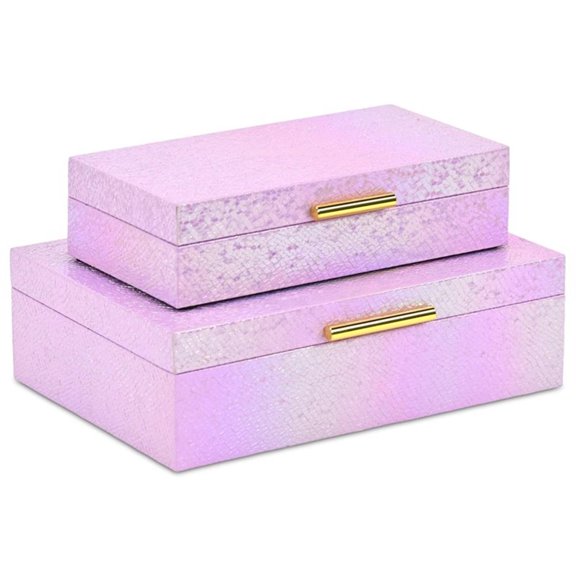 Pemberly Row Seascale Pattern Iridescent Box Set with Gold Handles - Pink