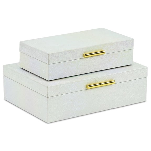 Pemberly Row Seascale Pattern Iridescent Box Set with Gold Handles - White