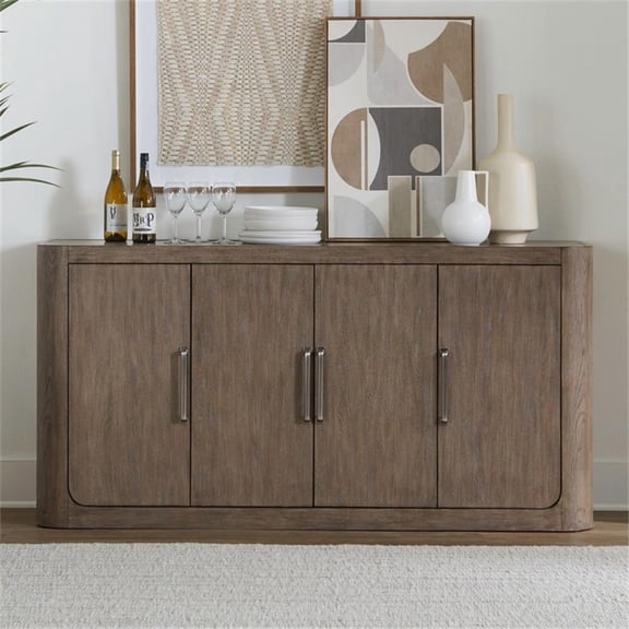 Pemberly Row Dining Room Server with Faux Concrete Top in Brown