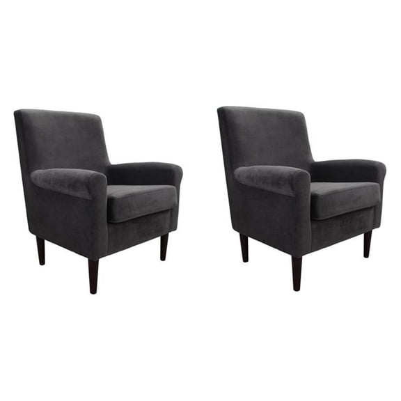 Pemberly Row Set of 2 17.5"H Fabric Rolled Arm Lounge Chair in Dark Gray