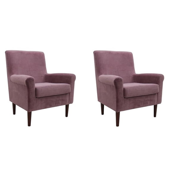 Pemberly Row Set of 2 17.5"H Fabric Rolled Arm Lounge Chair in Mauve Pink