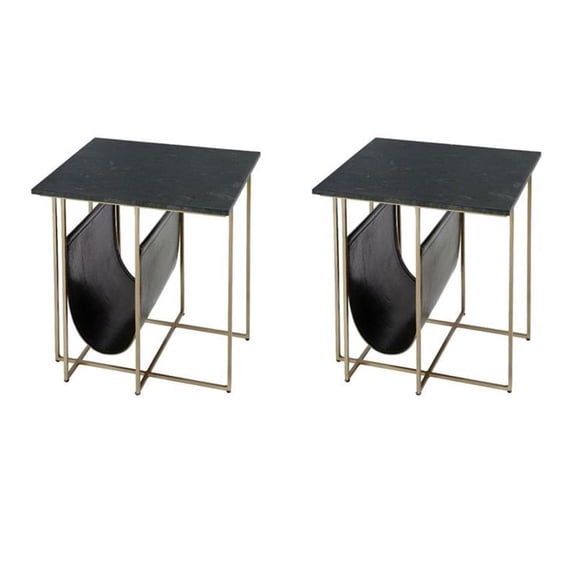 Pemberly Row Set of 2 20.25"W Marble Top Magazine Side Tables in Green
