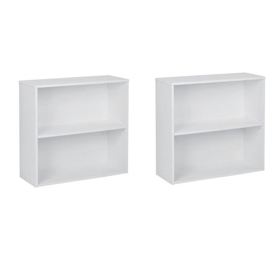 Pemberly Row Set of 2 30" 2-Shelf White Bookcases Engineered Wood