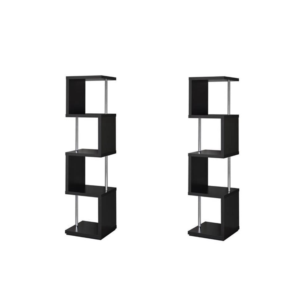 Pemberly Row Set of 2 4-Shelf Wood Geomec Snaking Bookcases in Black ...