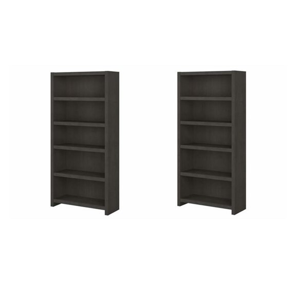Pemberly Row Set of 2 5-Shelf Bookcases in Charcoal Maple - Engineered Wood